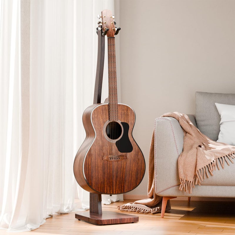 DIDA Guitar Stand, Acoustic Guitar Stand Floor, Premium Solid Wood Guitar Stand, Single Guitar Holder Stand for Acoustic Guitar, Electric Guitar, Bass Guitar, Semi Curved Hanging Guitar Stands for Studio, Living Room, American Black Walnut - Image 3